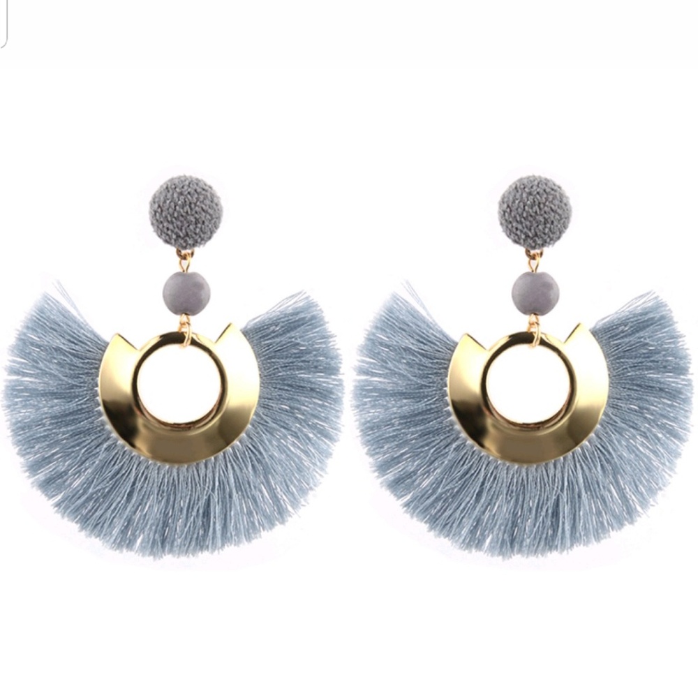 Chic gray and gold fringe earrings
